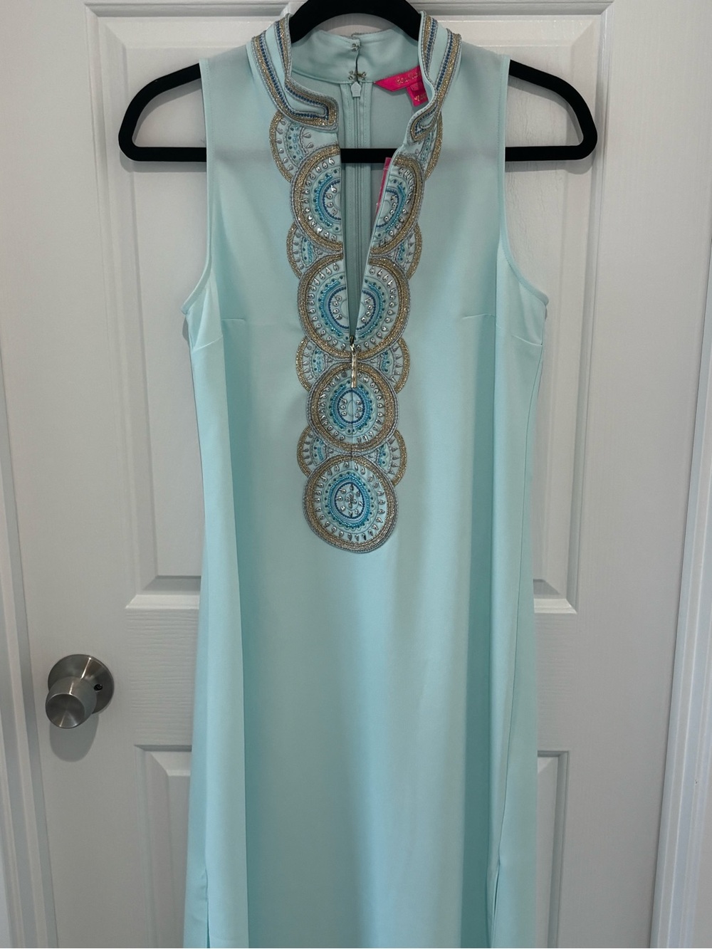 *Rare-Brand new with tags Lilly Pulitzer aqua\gold Sleeveless Beaded Maxi Dress - Picture 2 of 6